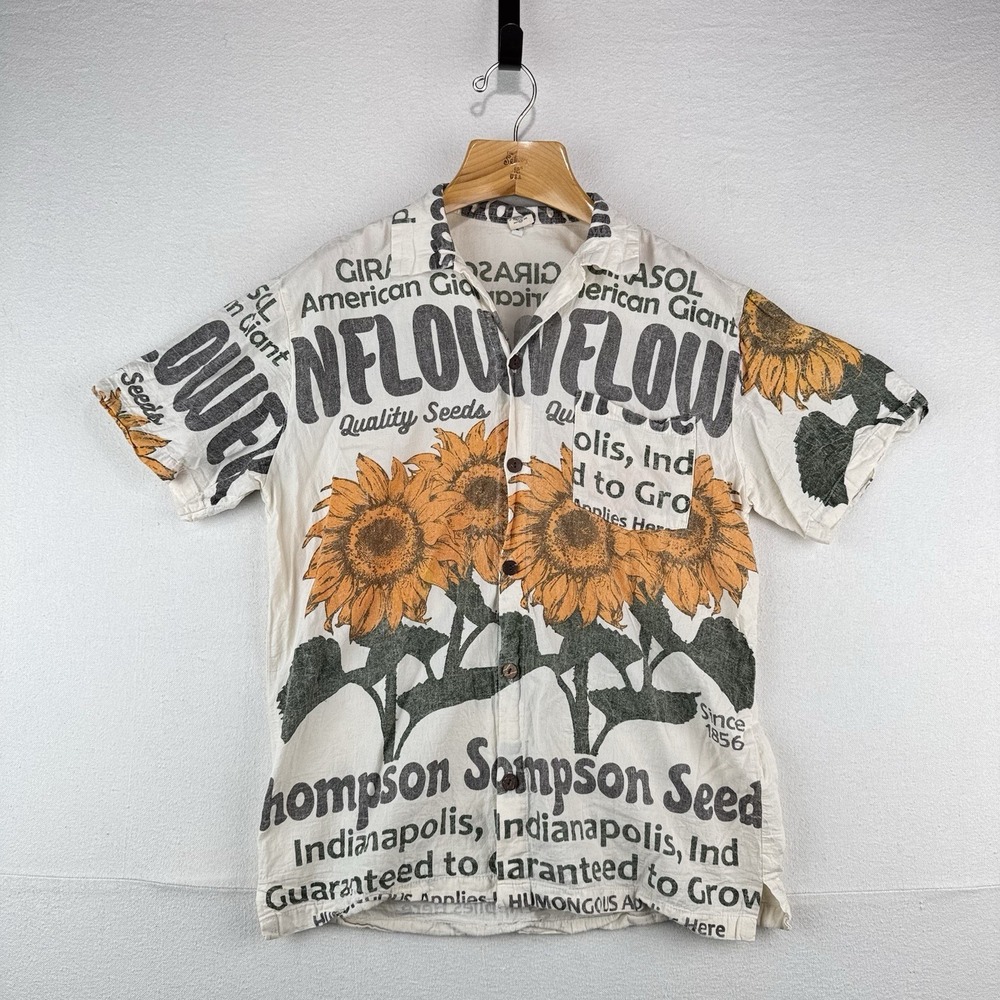 Junk Shop Sunflower Seed Flour Sack Short Sleeve Button Down Shirt Men's Large